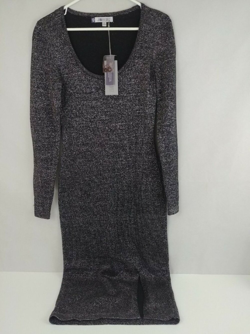 NWT Jennifer Lopez Womens Black Metallic Sweater Dress Size Small